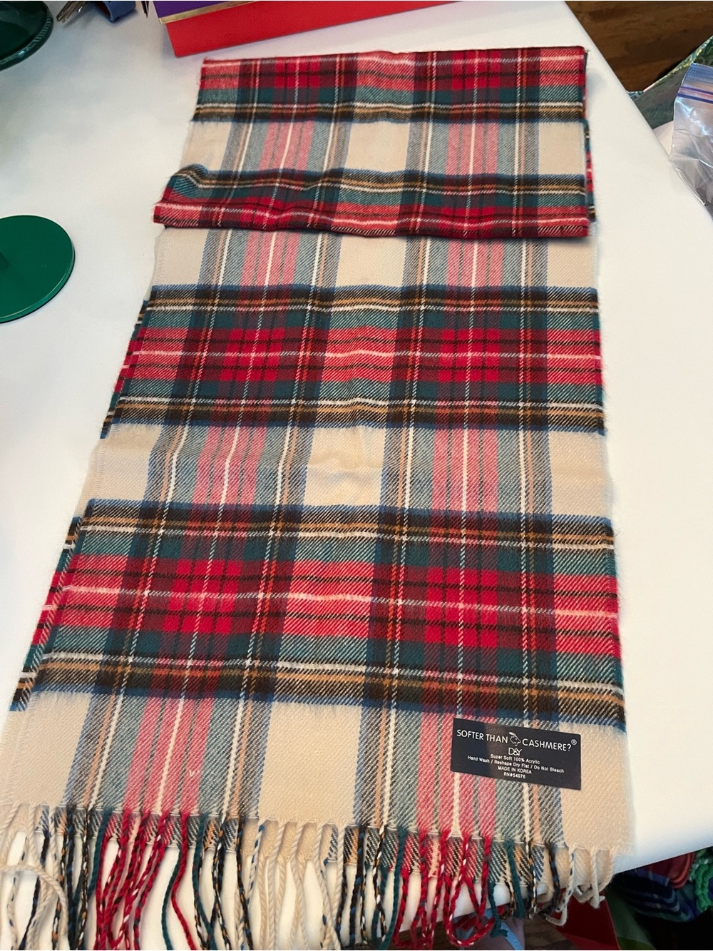 Softer Than Cashmere Plaid Scarf in Red and Cream